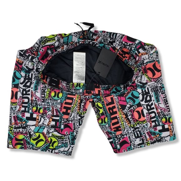 NWT Boys XL HURLEY Multi Neon Colored Graffiti Swim Board Shorts - Picture 8 of 9